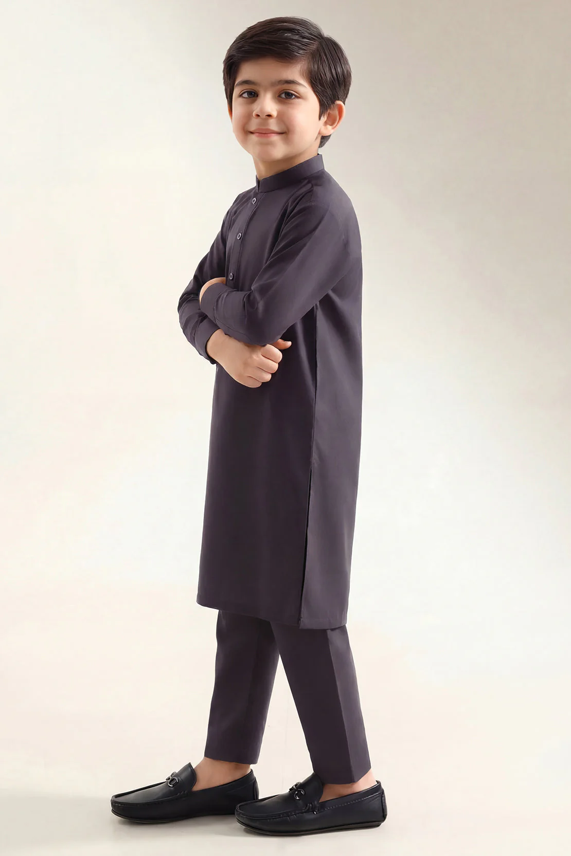 Solid Wash N Wear Stitched 2 Piece (Shirt/Trouser) For Boys - Image 3
