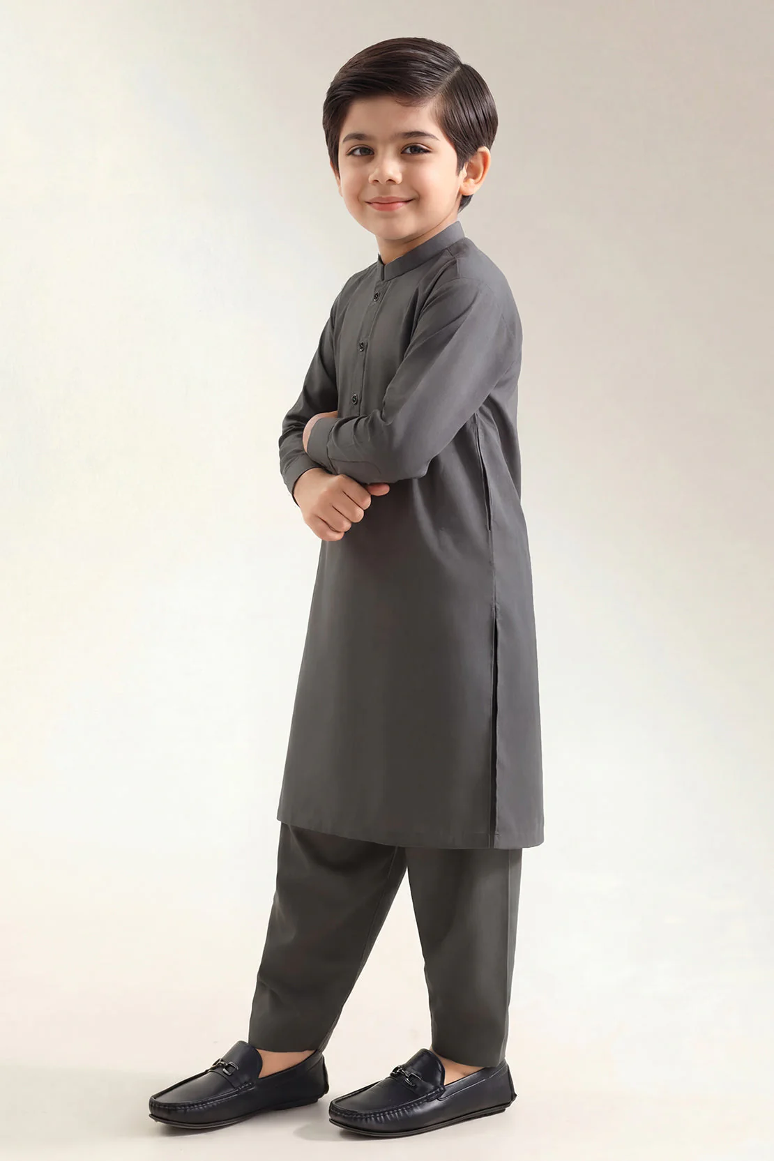 Solid Wash N Wear Stitched 2 Piece (Shirt/Trouser) For Boys - Image 3