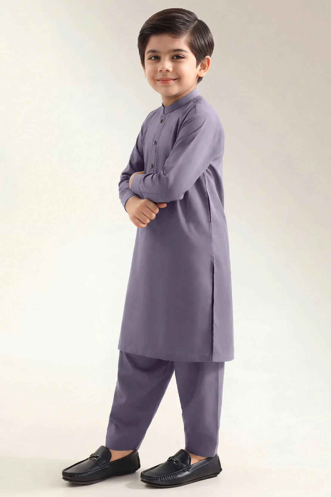 Solid Wash N Wear Stitched 2 Piece (Shirt/Trouser) For Boys - Image 4