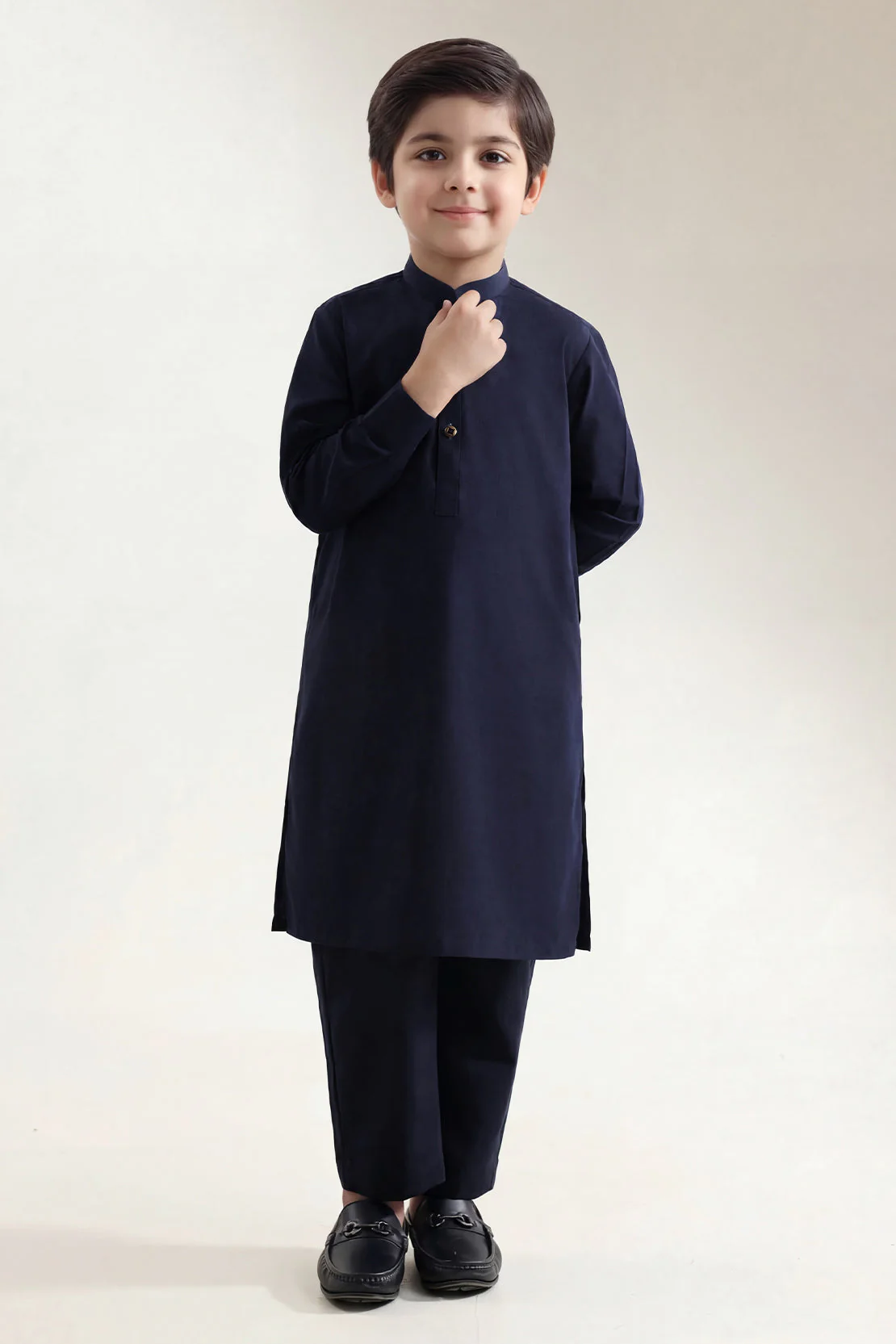 Solid Wash N Wear Stitched 2 Piece (Shirt/Trouser) For Boys - Image 3