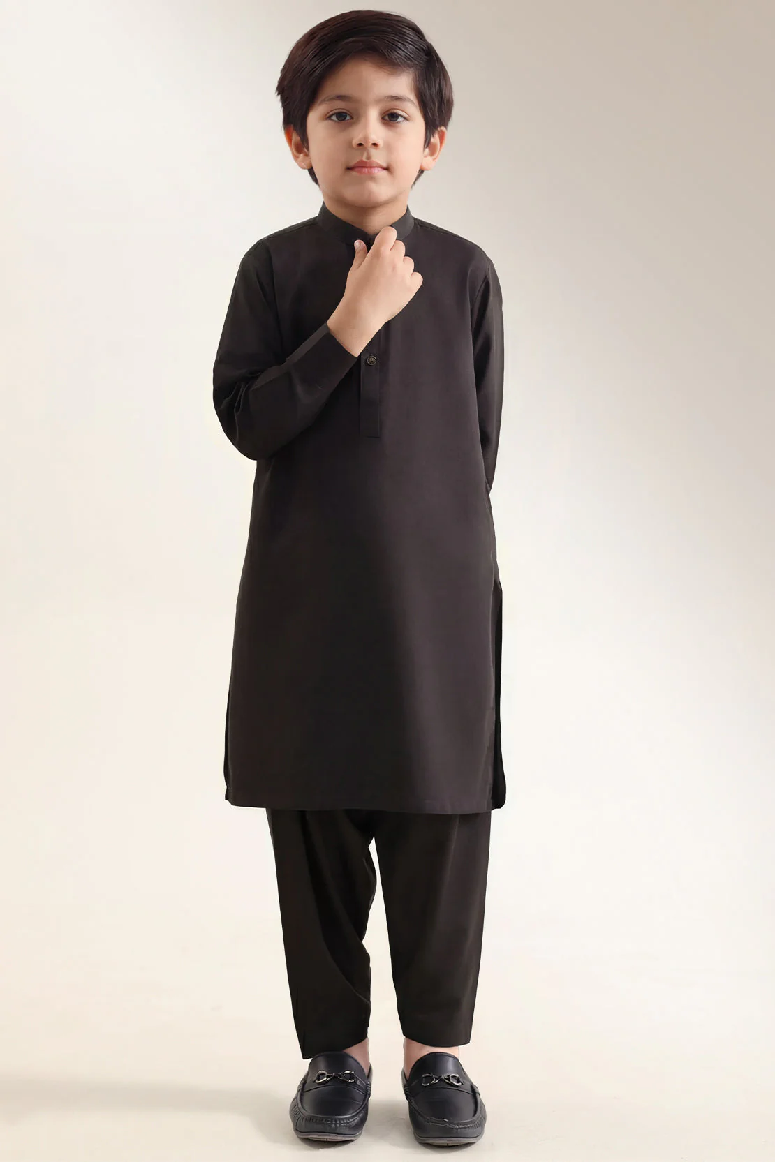 Solid Wash N Wear Stitched 2 Piece (Shirt/Trouser) For Boys - Image 3