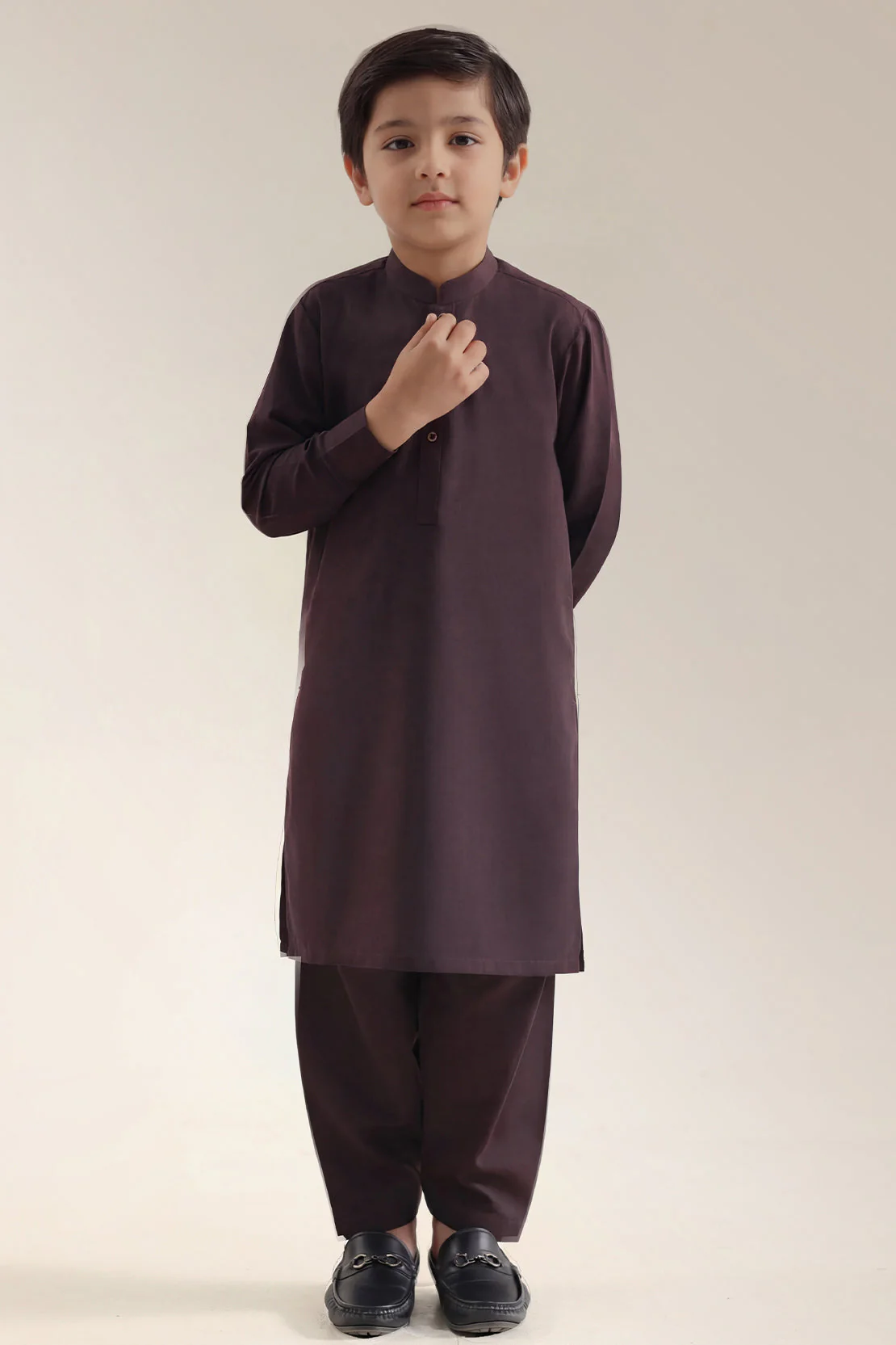 Solid Wash N Wear Stitched 2 Piece (Shirt/Trouser) For Boys