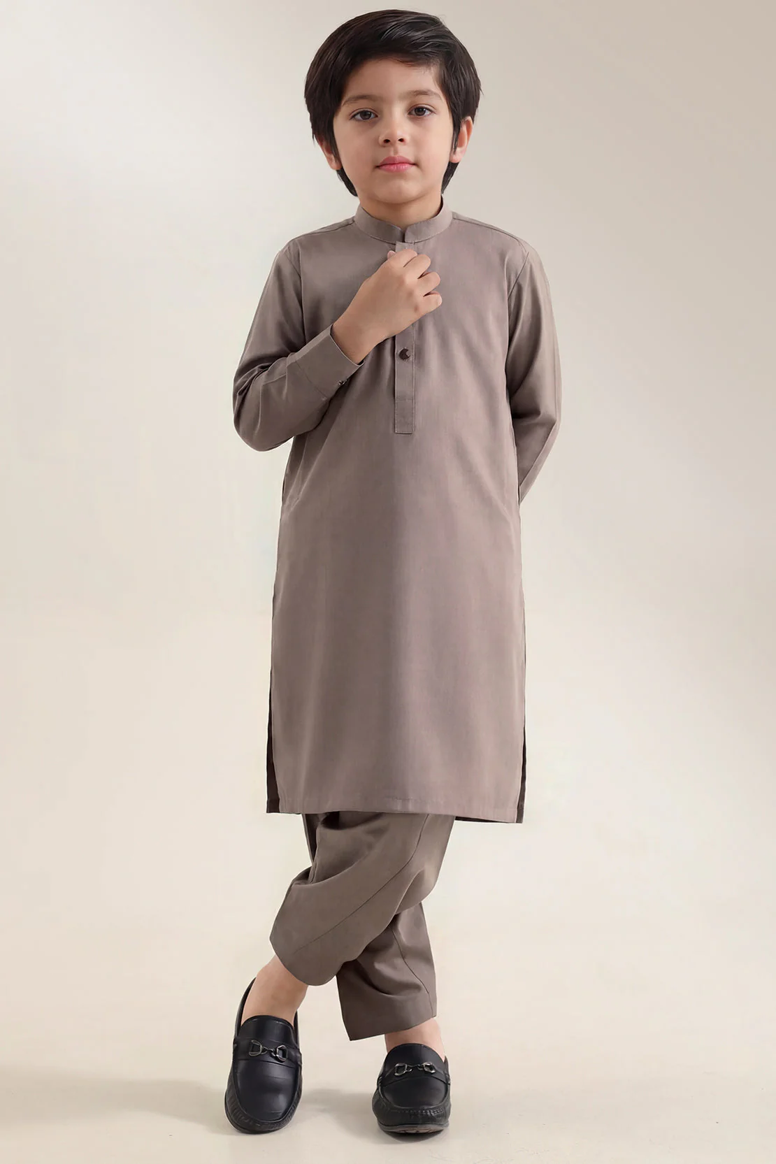 Solid Wash N Wear Stitched 2 Piece (Shirt/Trouser) For Boys