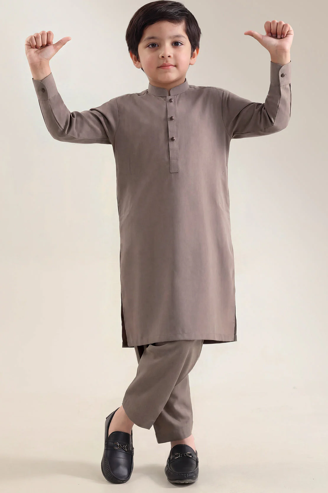 Solid Wash N Wear Stitched 2 Piece (Shirt/Trouser) For Boys - Image 3