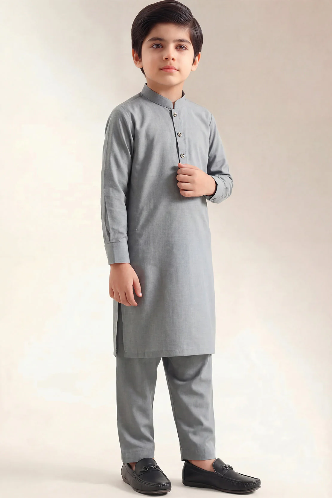 Solid Wash N Wear Stitched 2 Piece (Shirt/Trouser) For Boys