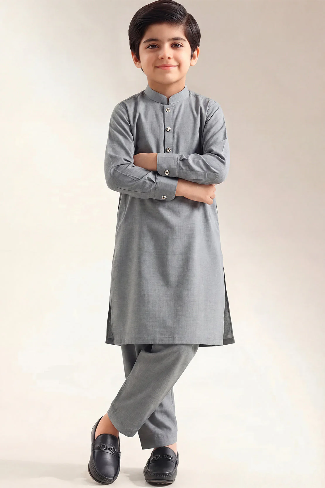 Solid Wash N Wear Stitched 2 Piece (Shirt/Trouser) For Boys - Image 2