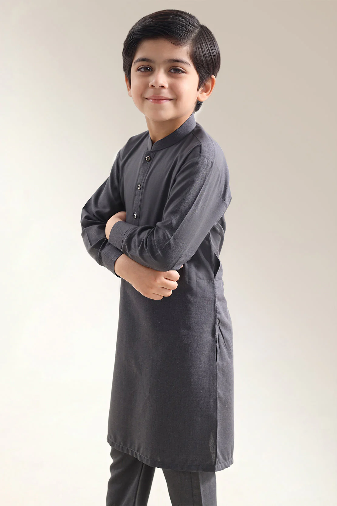 Solid Wash N Wear Stitched 2 Piece (Shirt/Trouser) For Boys - Image 2