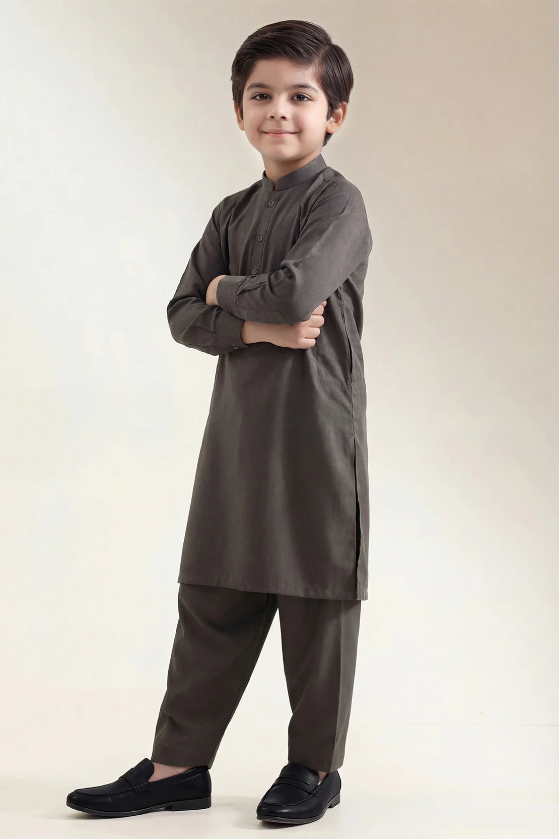 Solid Wash N Wear Stitched 2 Piece (Shirt/Trouser) For Boys