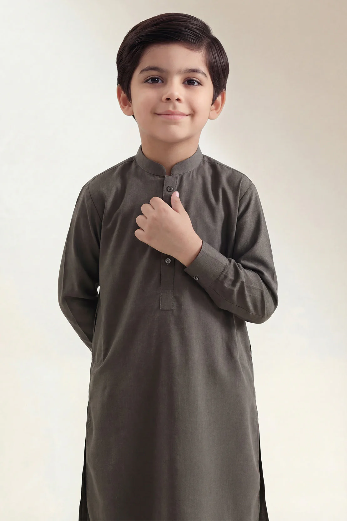 Solid Wash N Wear Stitched 2 Piece (Shirt/Trouser) For Boys - Image 2