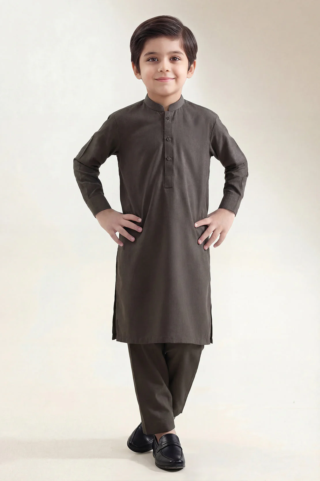 Solid Wash N Wear Stitched 2 Piece (Shirt/Trouser) For Boys - Image 3