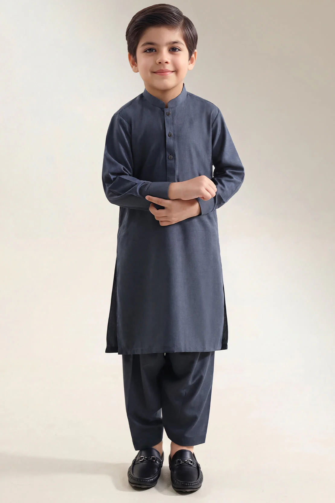 Solid Wash N Wear Stitched 2 Piece (Shirt/Trouser) For Boys