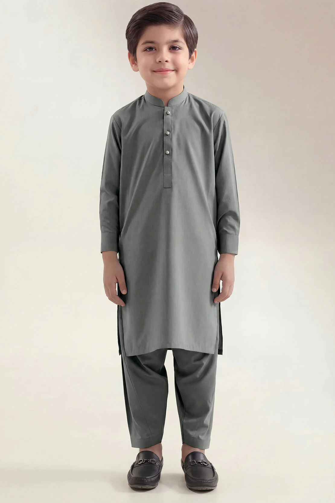 Solid Wash N Wear Stitched 2 Piece (Shirt/Trouser)  For Boys