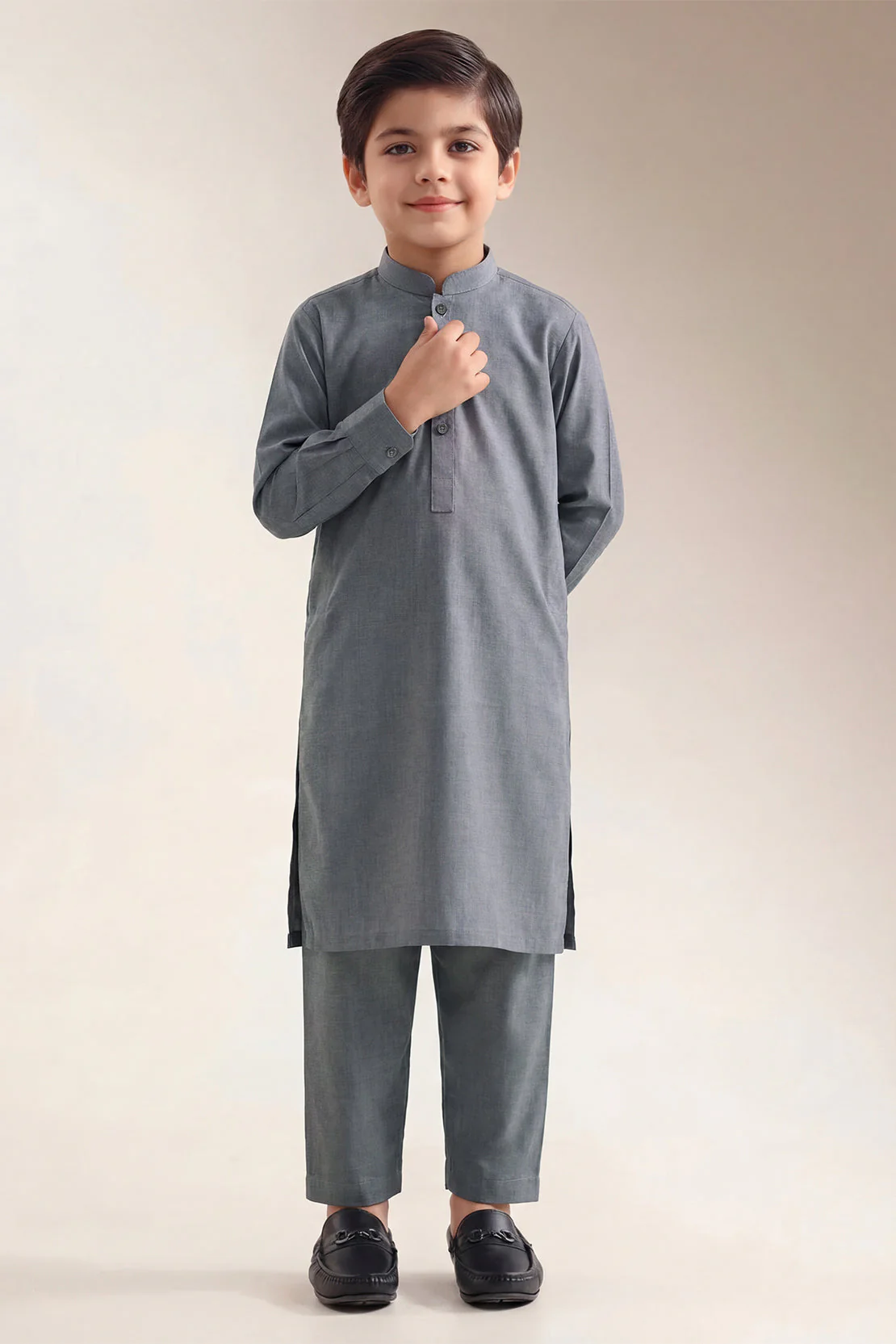 Solid Wash N Wear Stitched 2 Piece (Shirt/Trouser) For Boys