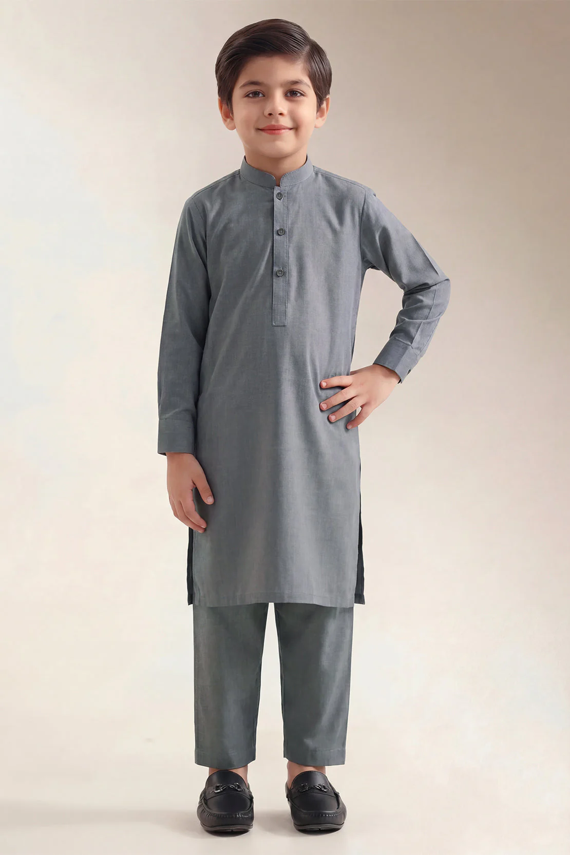 Solid Wash N Wear Stitched 2 Piece (Shirt/Trouser) For Boys - Image 3