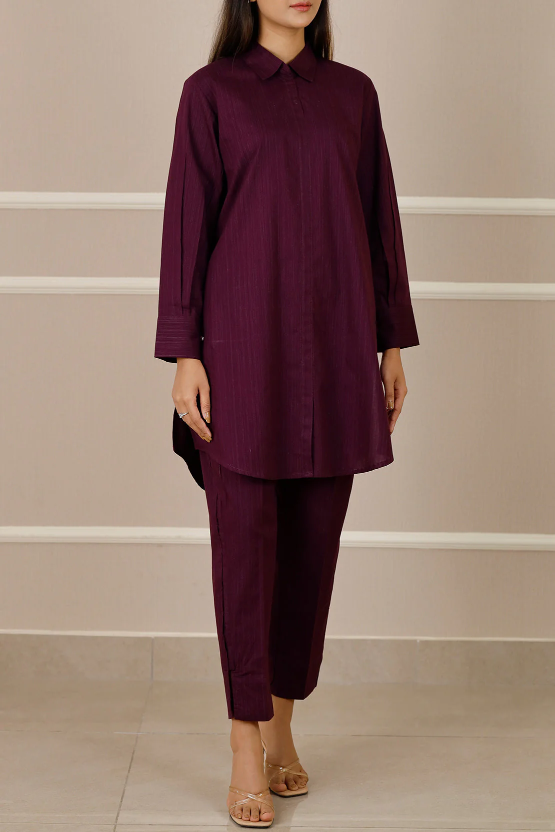 Solid Zari Filament Stitched Shirt - Image 2