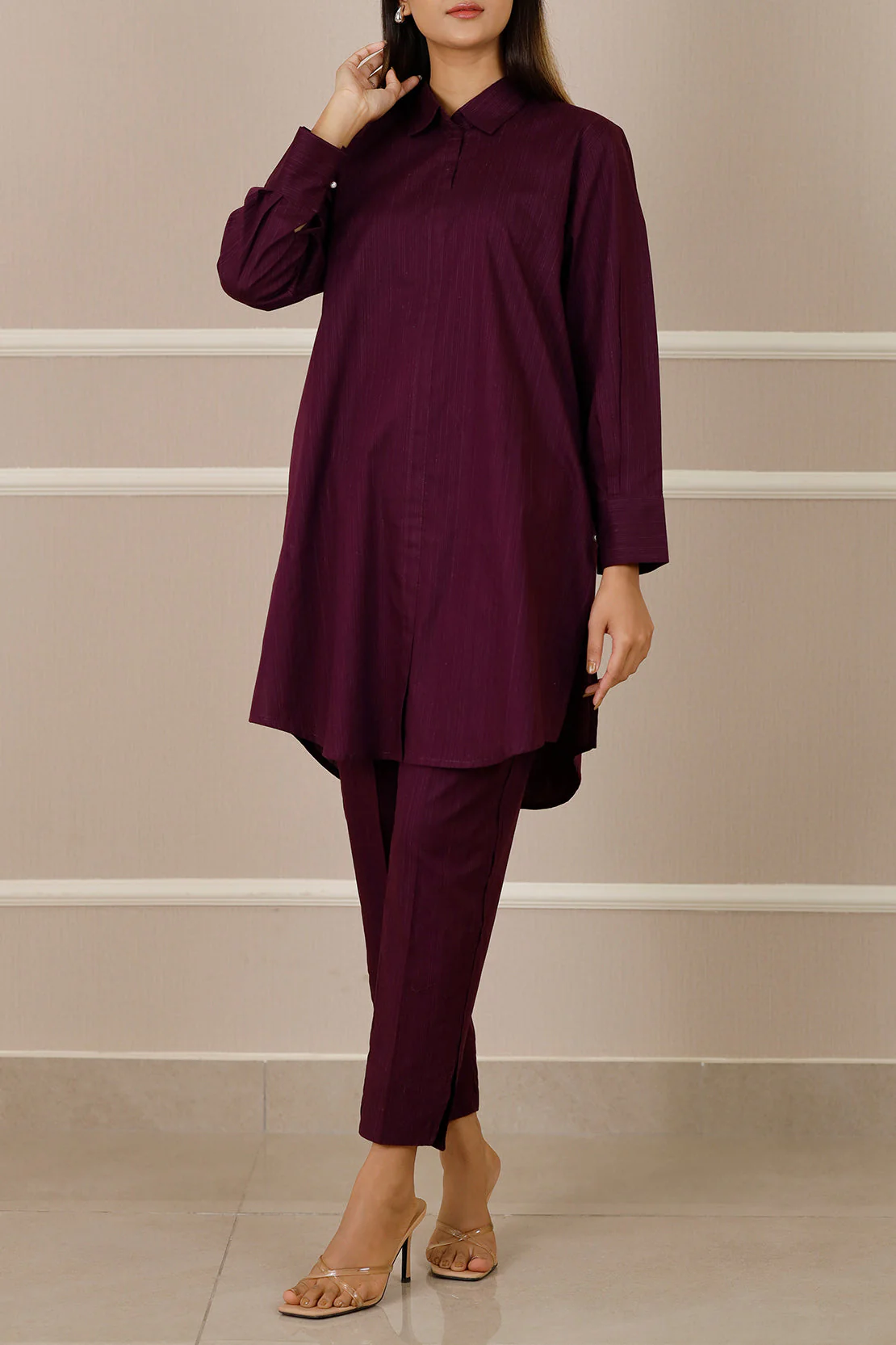 Solid Zari Filament Stitched Shirt - Image 4