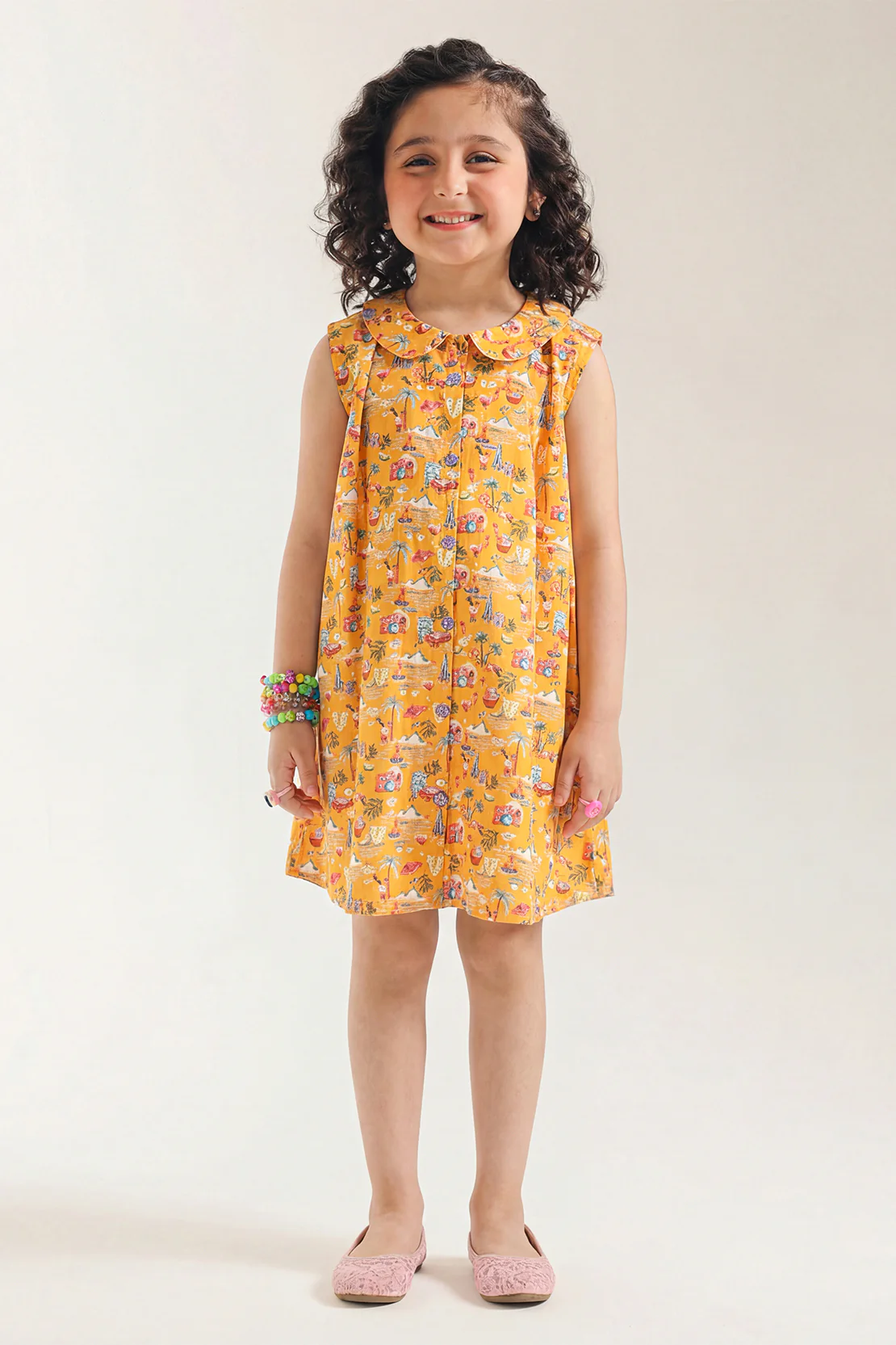 Stitched Cotton Dobby Printed Bib Collar A-line Ddress - Image 2
