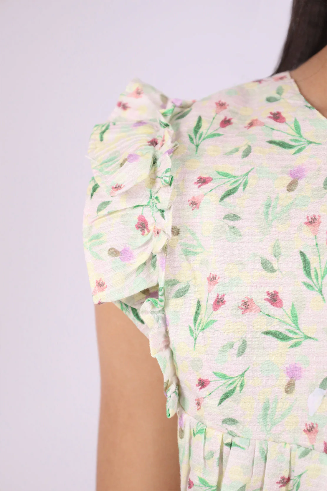 Stitched Cotton Dobby Printed Bib Collar A-line Ddress - Image 6