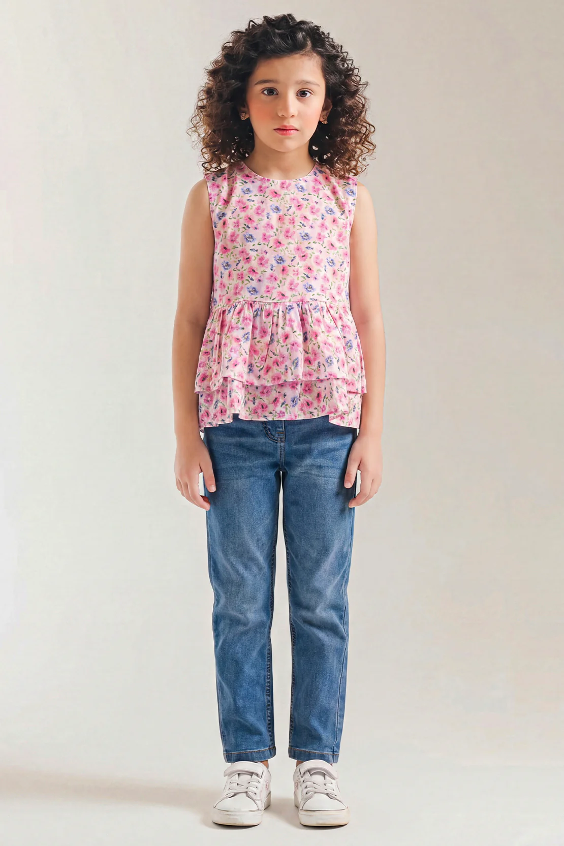 Stitched Cotton Dobby Printed Ruffle Peplum Top