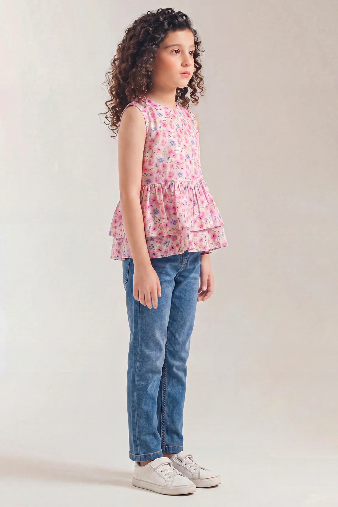 Stitched Cotton Dobby Printed Ruffle Peplum Top - Image 3