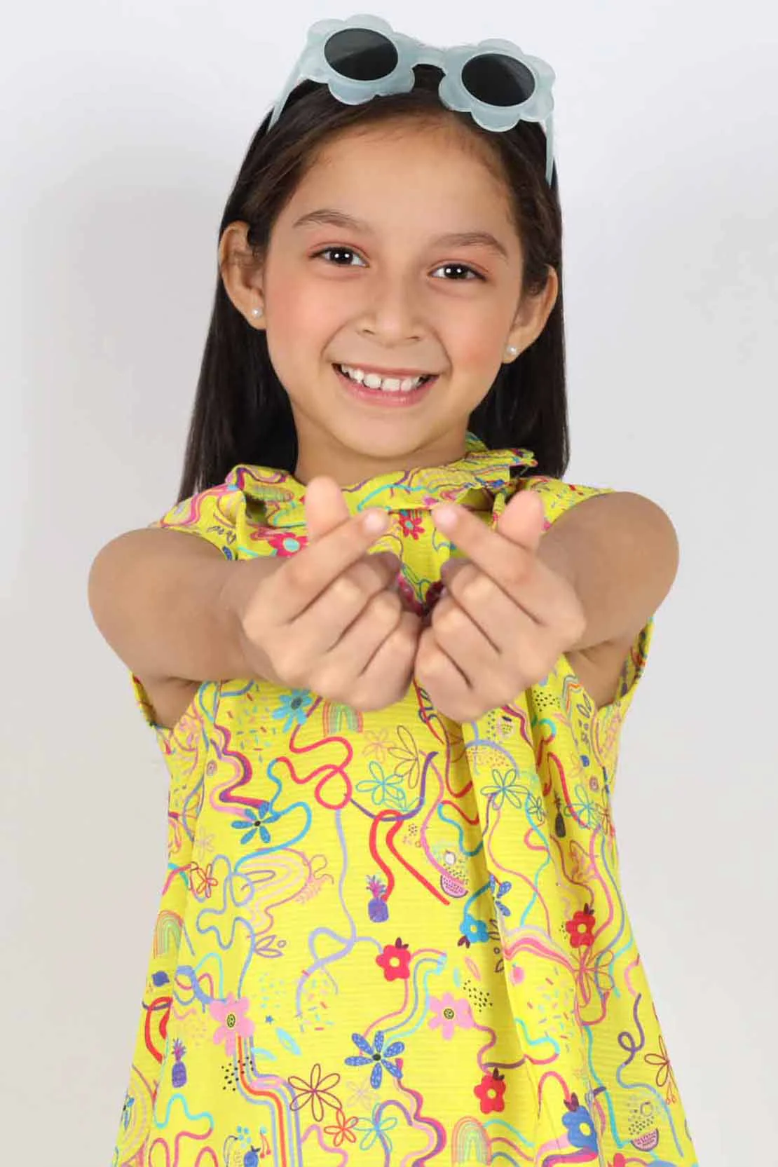 Stitched Cotton Dobby Printed scallop neckline tunic For Kids - Image 4