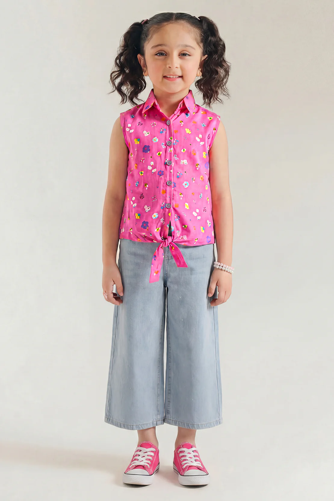 Stitched Cotton Dobby Printed Sleeveless Collared Shirt For Kids - Image 2