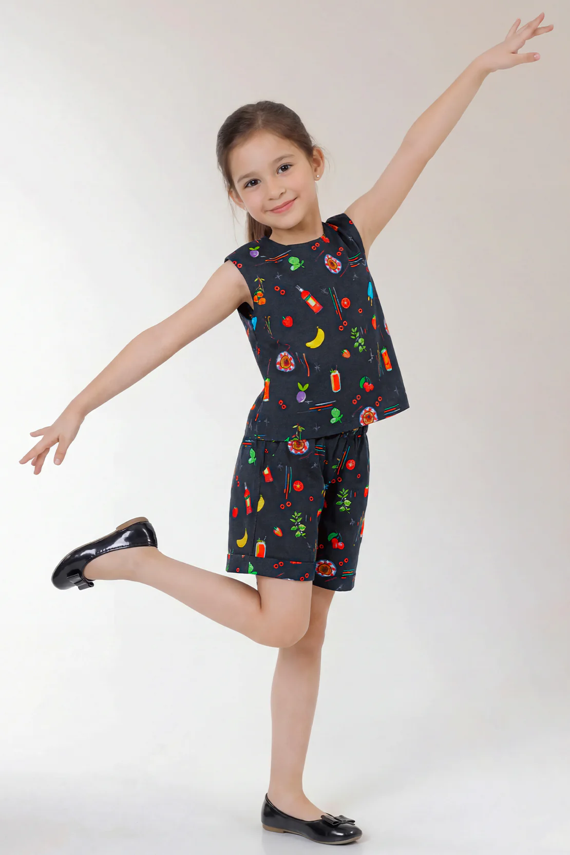Stitched Cotton Dobby Sleeveless Ruffle Top With Jogger pants Co-ord set For Kids