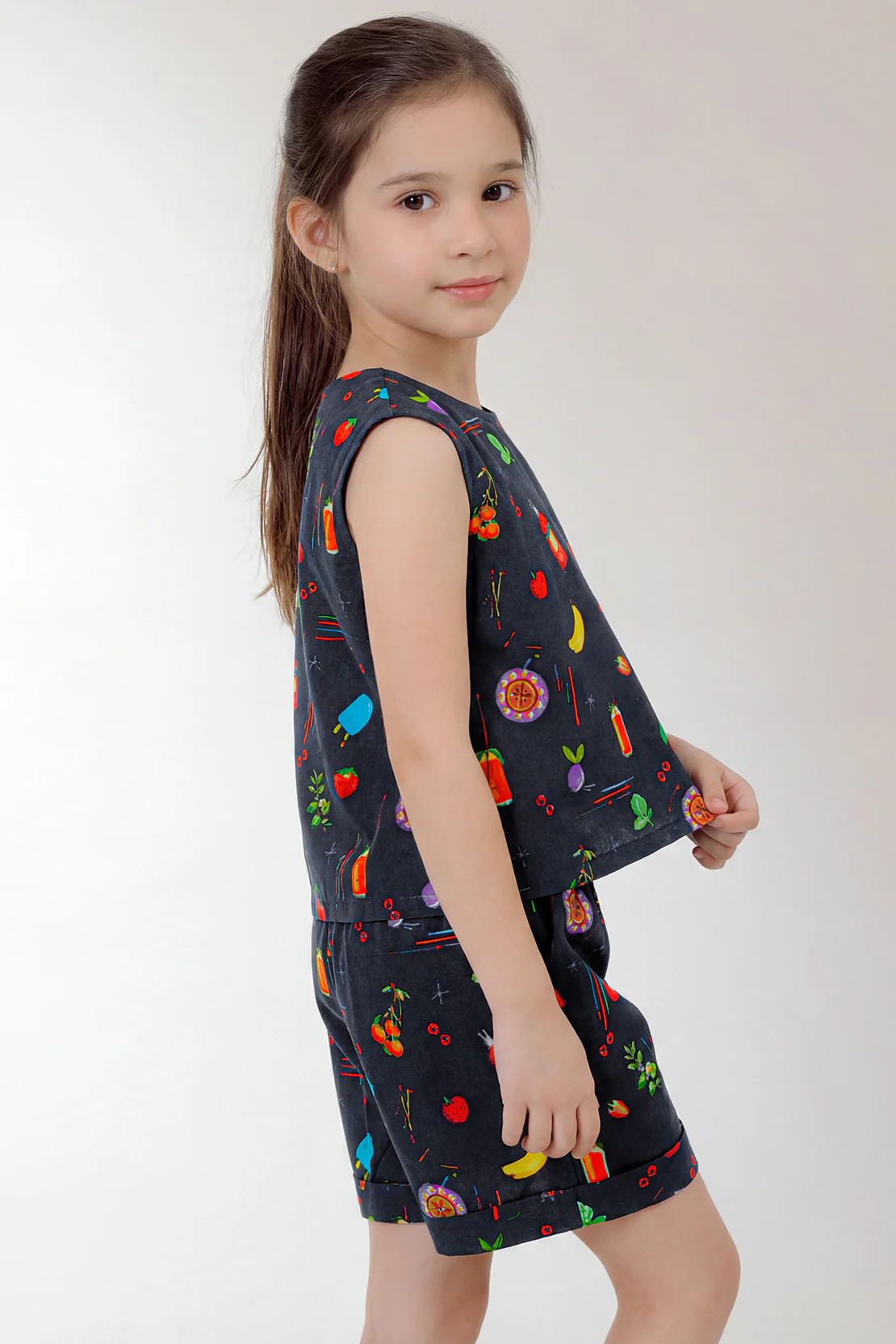 Stitched Cotton Dobby Sleeveless Ruffle Top With Jogger pants Co-ord set For Kids - Image 2