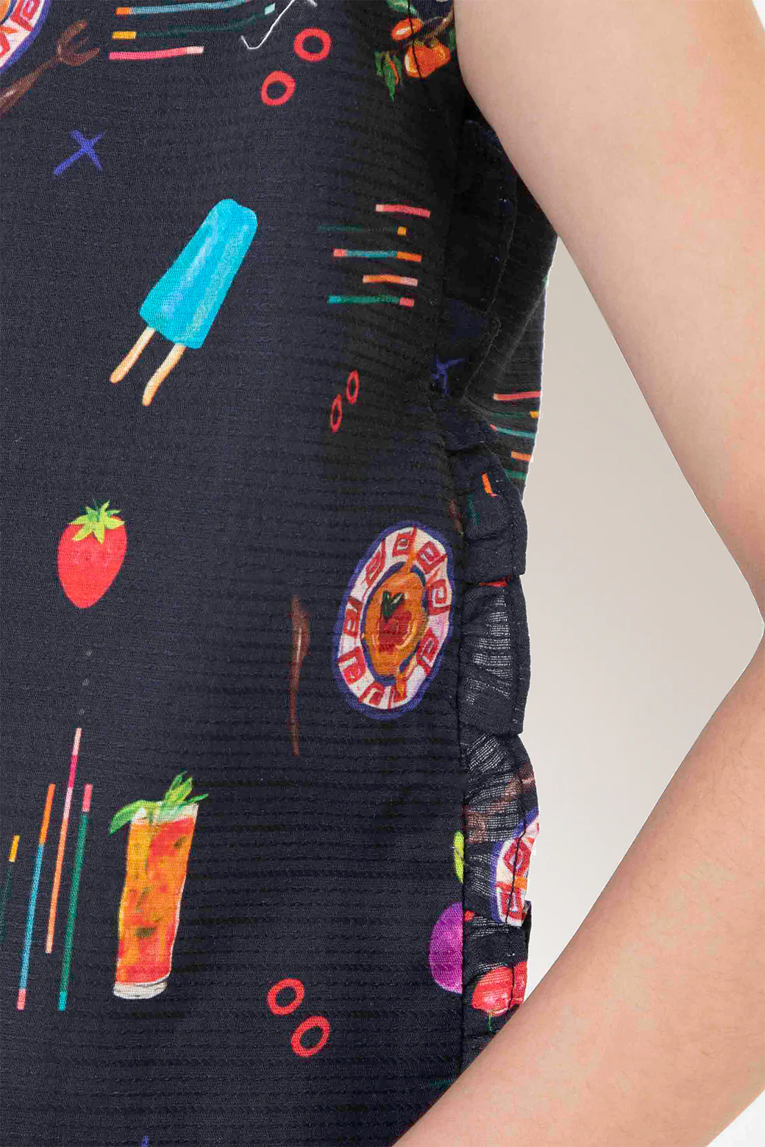 Stitched Cotton Dobby Sleeveless Ruffle Top With Jogger pants Co-ord set For Kids - Image 3