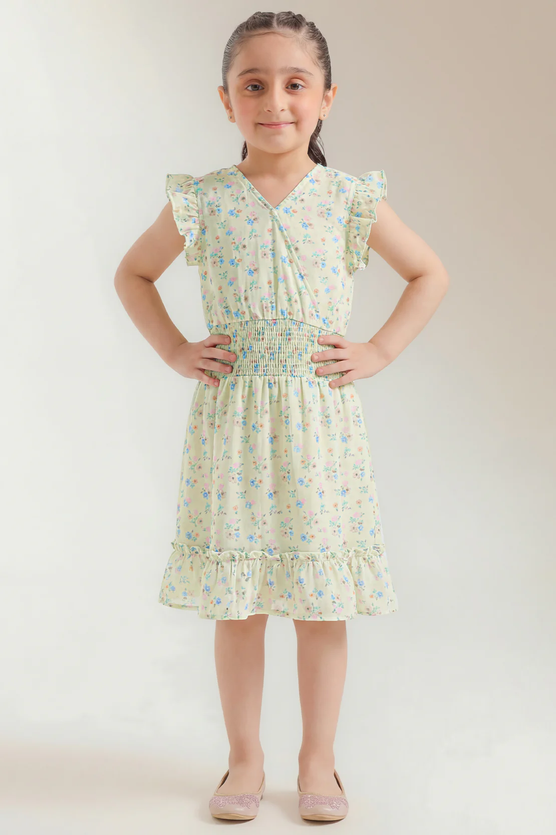 Stitched Cotton Dobby Smock Top With Smock Tier Panel Skirt For Kids - Image 3