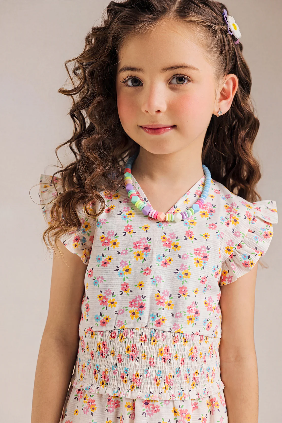 Stitched Cotton Dobby Smock Top With Smock Tier Panel Skirt For Kids - Image 2