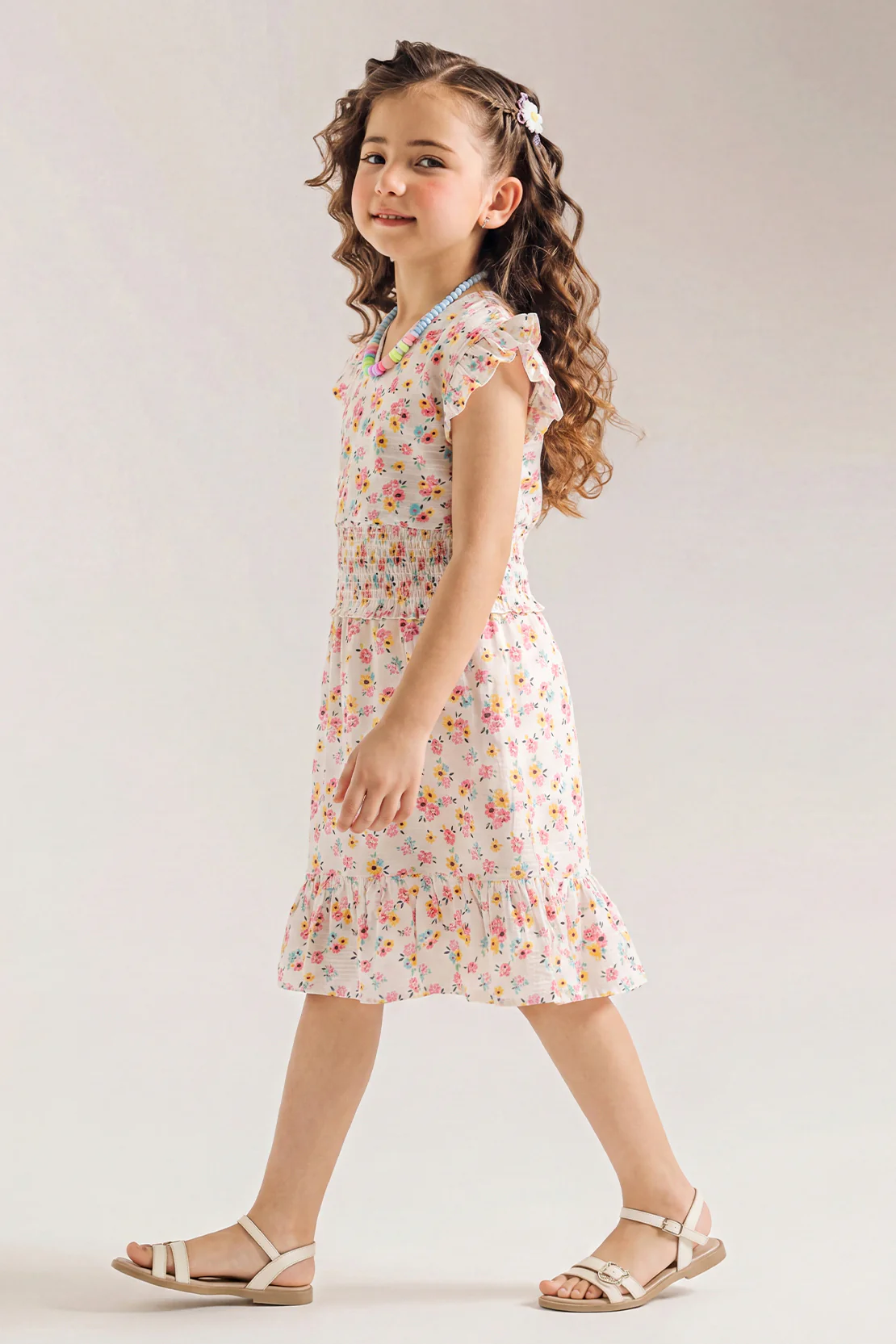Stitched Cotton Dobby Smock Top With Smock Tier Panel Skirt For Kids - Image 4