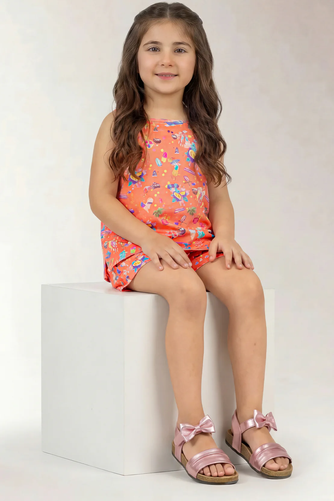 Stitched Cotton Dobby Tropical Printed Top & Shorts Co-ord Set For Kids