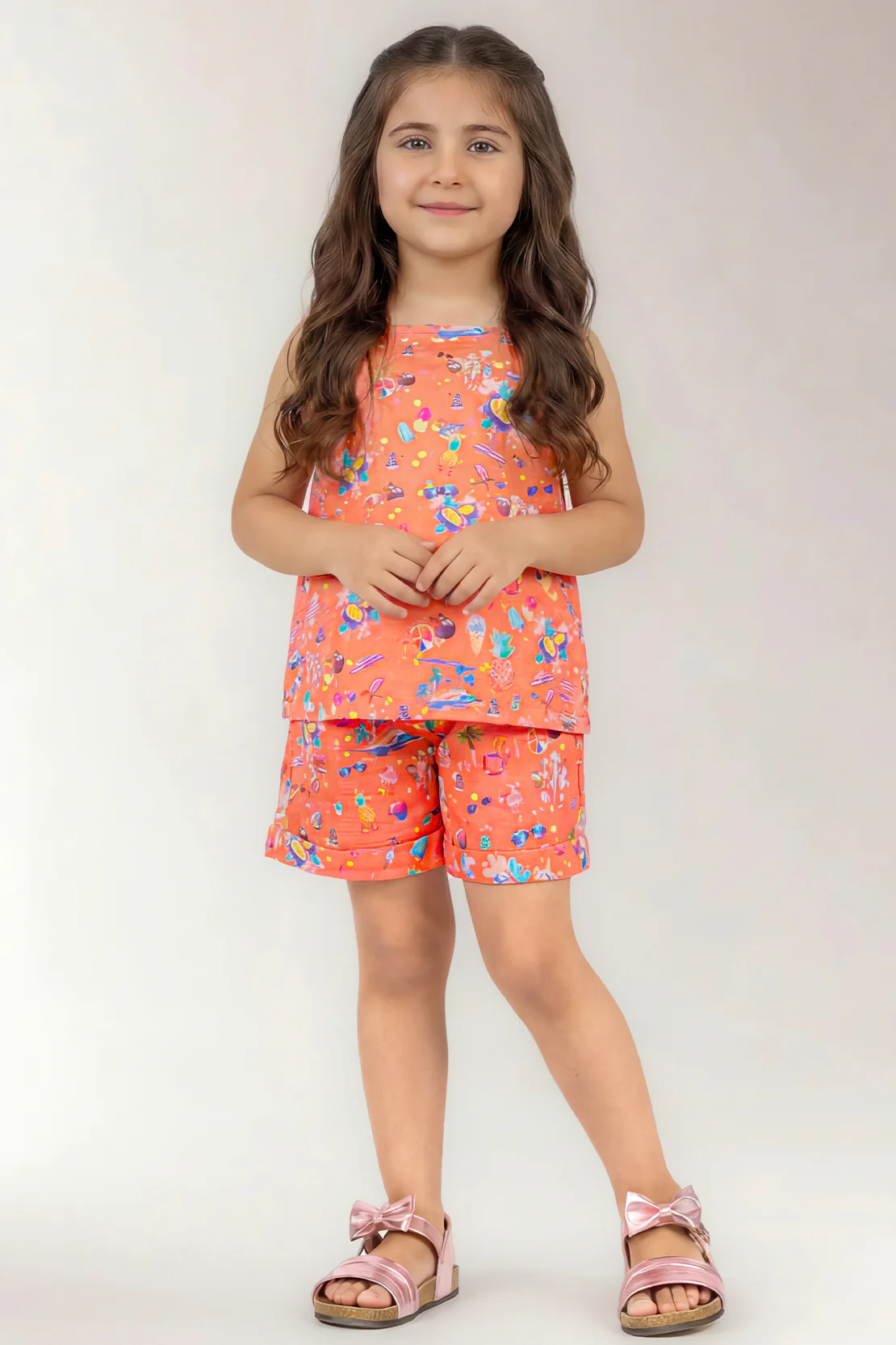 Stitched Cotton Dobby Tropical Printed Top & Shorts Co-ord Set For Kids - Image 2