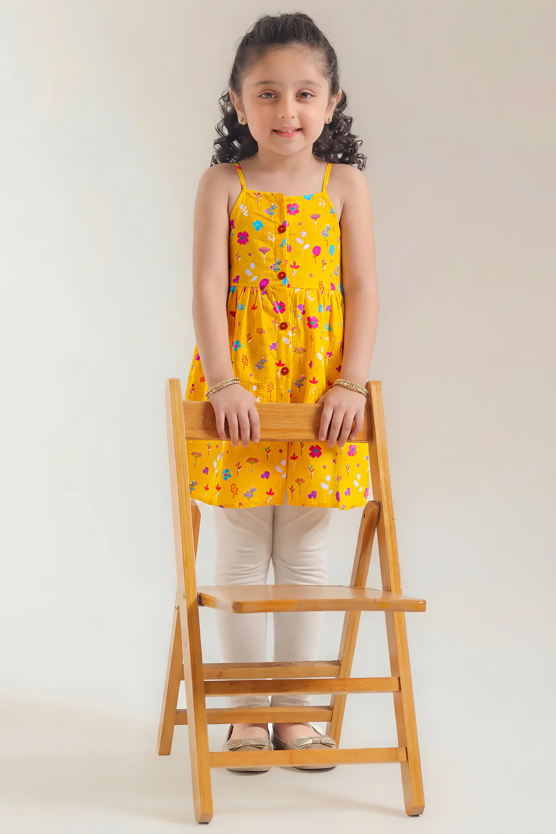 Stitched Cotton Dobby Sleeveless Tier Panel Floral Dress For Kid's
