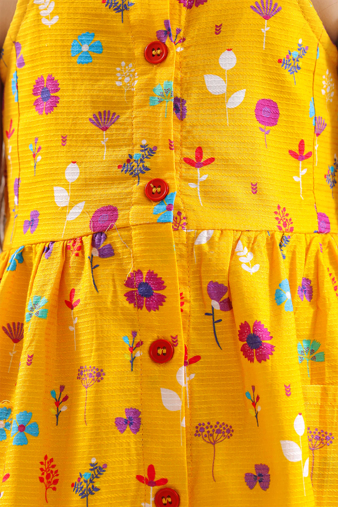 Stitched Cotton Dobby Sleeveless Tier Panel Floral Dress For Kid's - Image 4