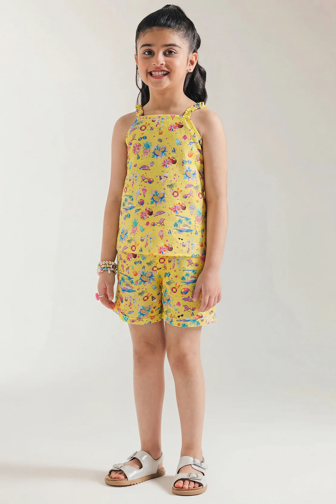 Stitched Cotton Dobby Tropical Printed Top & Shorts Co-ord Set For Kids