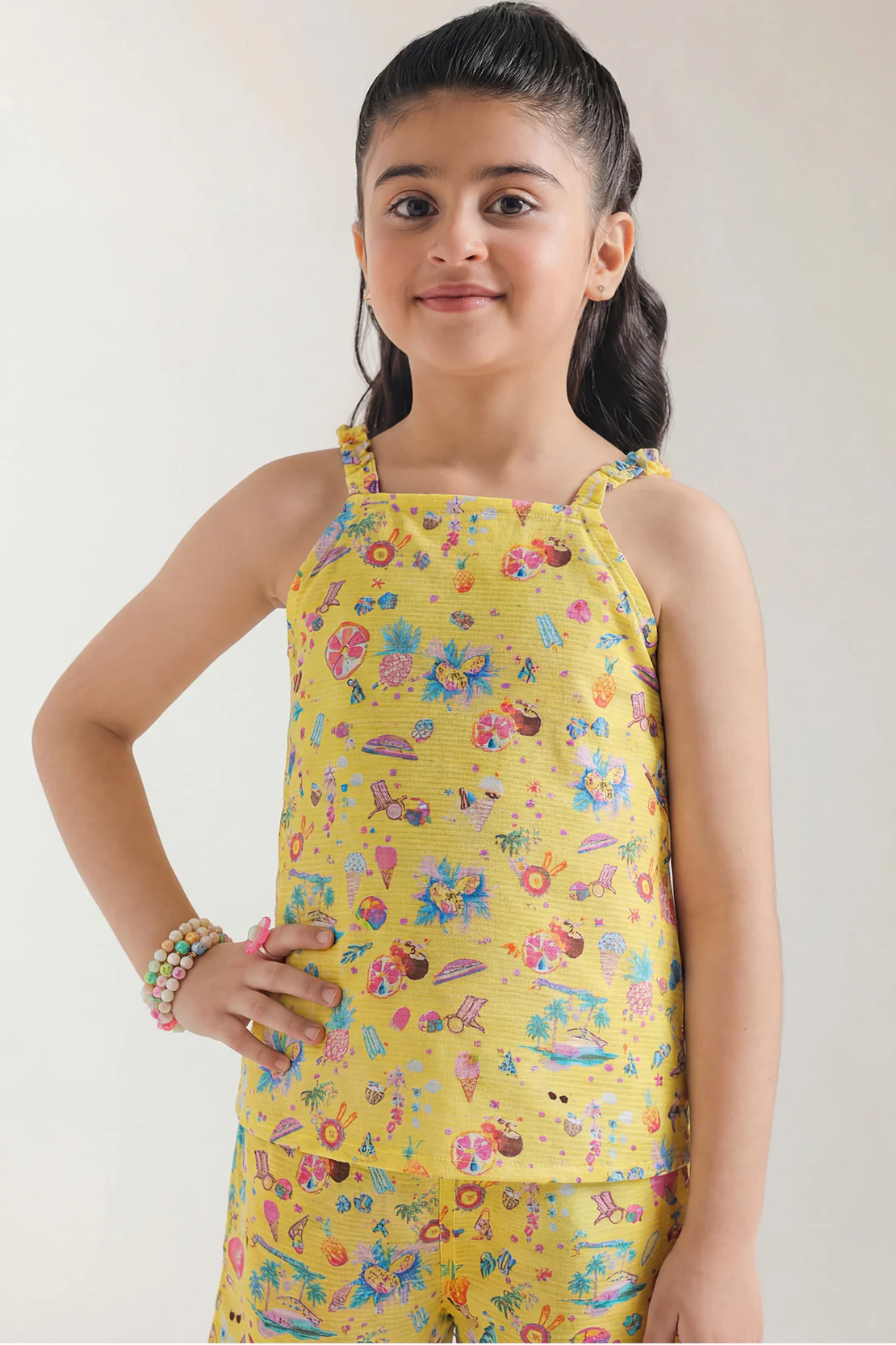 Stitched Cotton Dobby Tropical Printed Top & Shorts Co-ord Set For Kids - Image 2