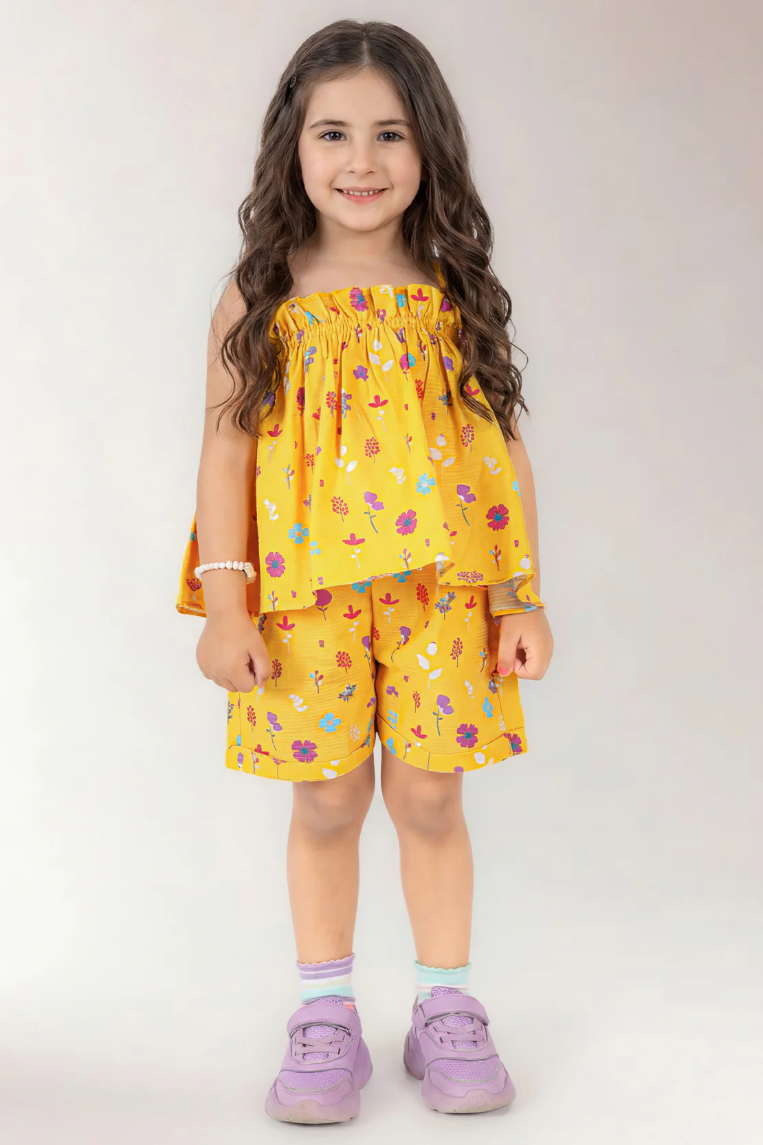 Stitched Cotton Dobby Tropical Printed Top & Shorts Co-ord Set For Kids - Image 3