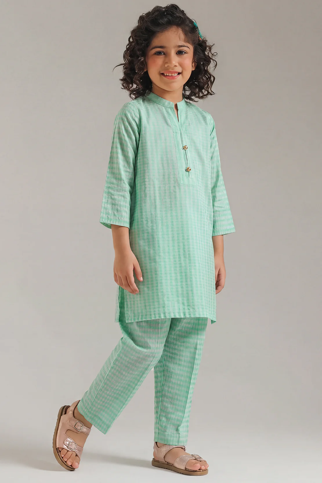 Stitched Cotton Jacquard 2 Piece (Shirt/trouser) For Kids