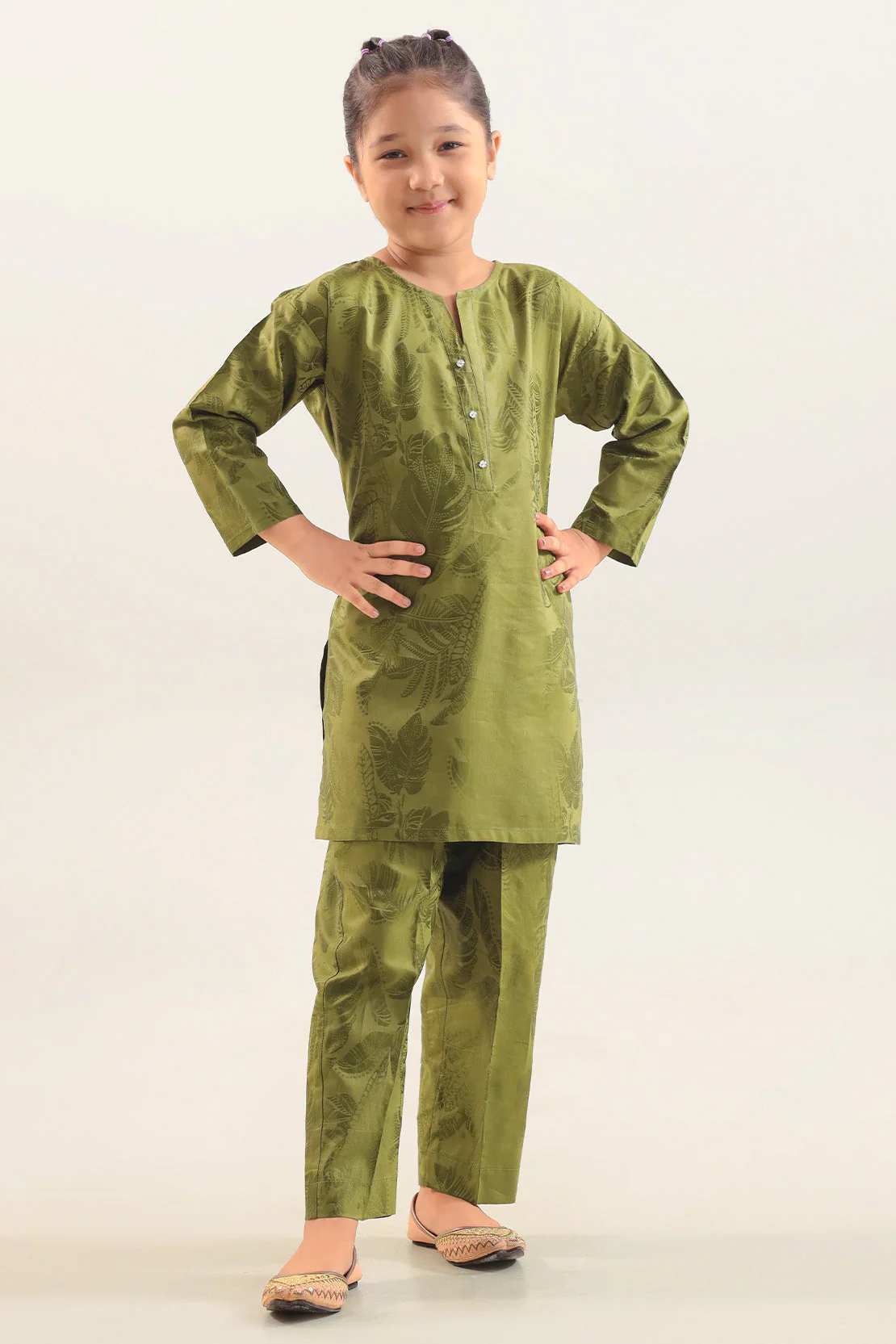Stitched Cotton Jacquard 2 Piece (Shirt/trouser) For Kids - Image 3