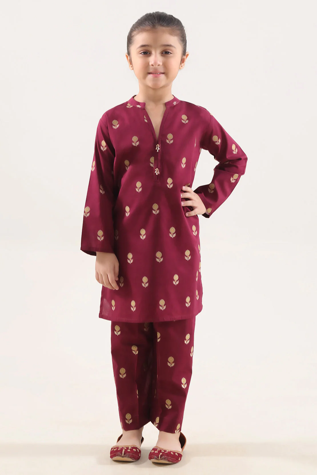 Stitched Cotton Jacquard 2 Piece (Shirt/trouser) For Kids