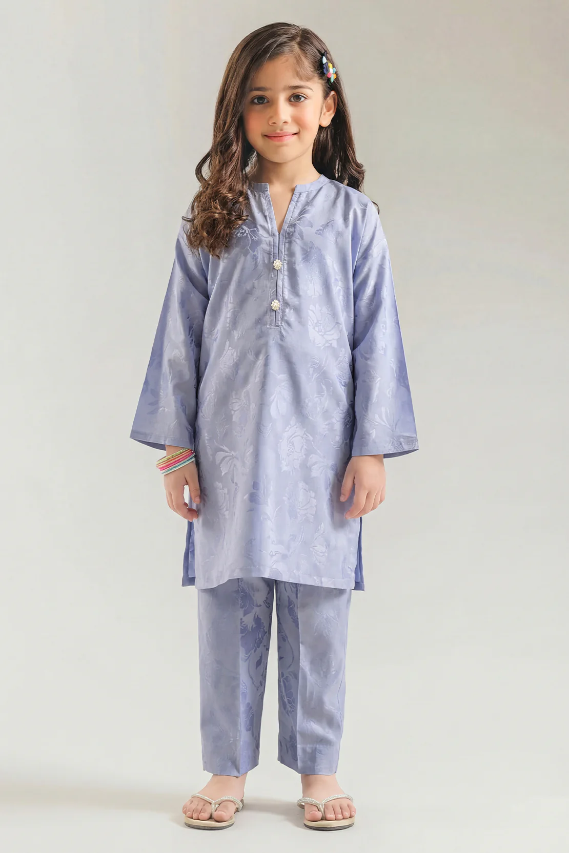 Stitched Cotton Jacquard 2 Piece (Shirt/trouser) For Kids - Image 2