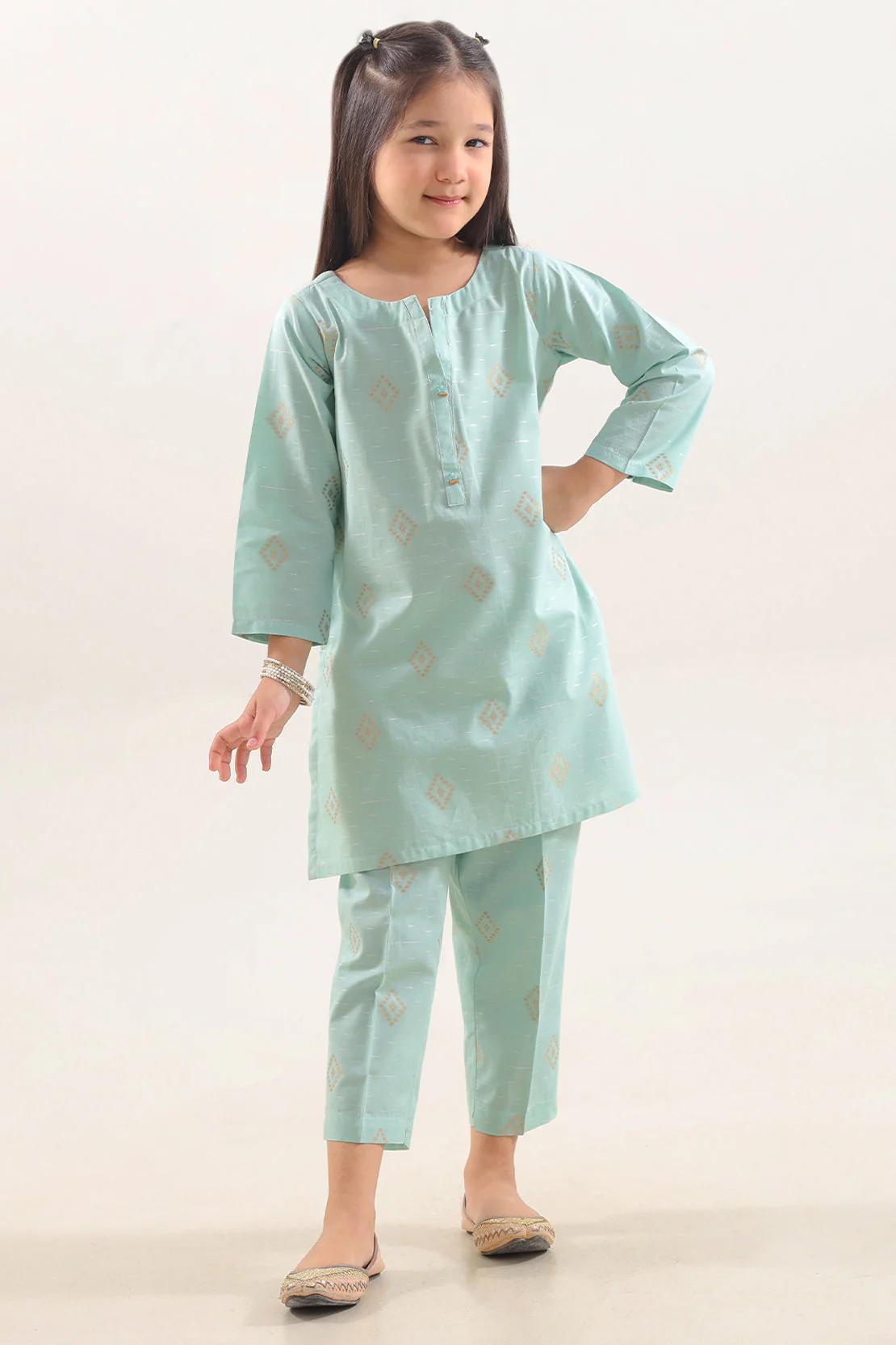 Stitched Cotton Jacquard 2 Piece (Shirt/trouser) For Kids - Image 2