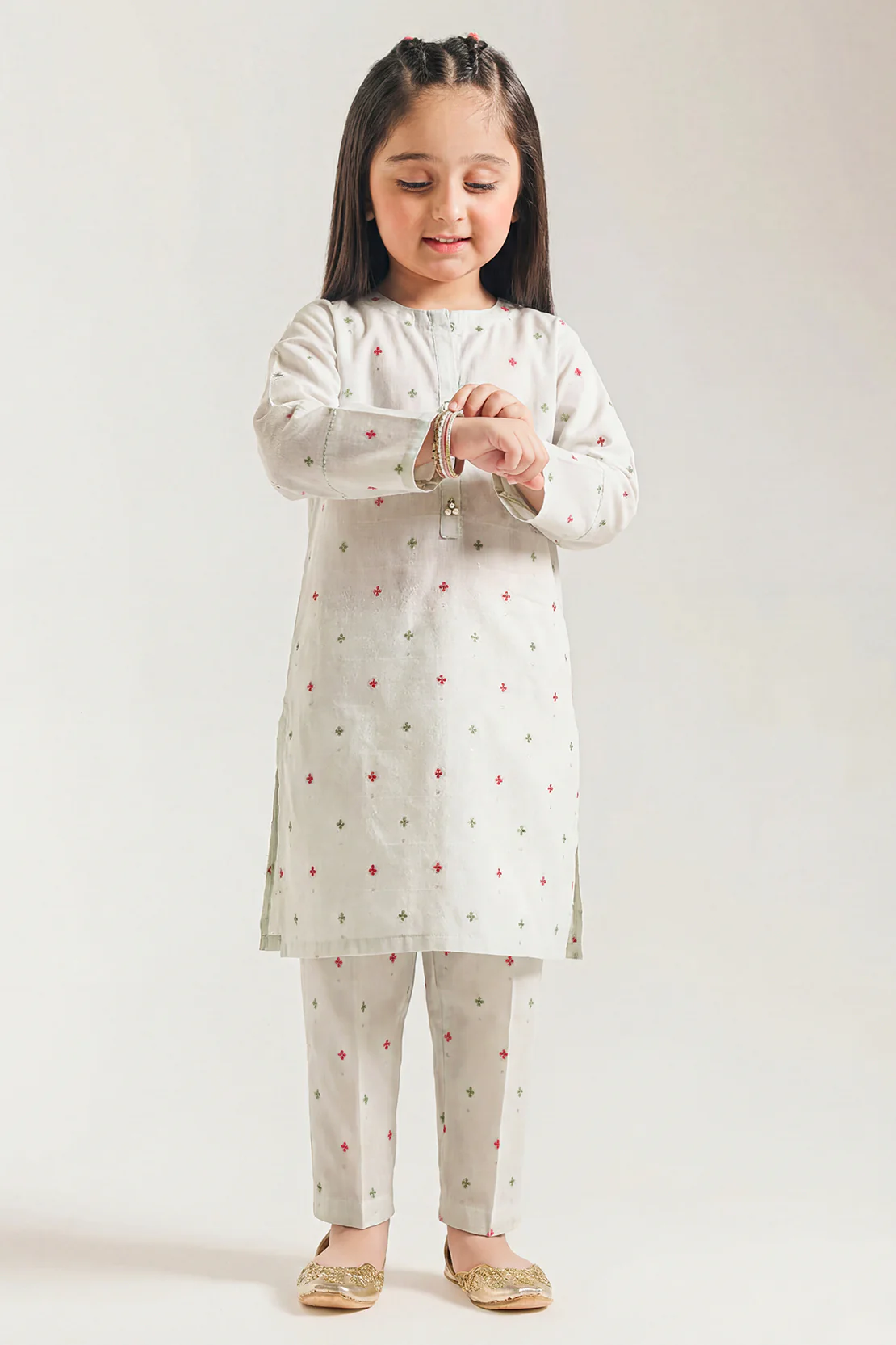 Stitched Cotton Jacquard 2 Piece (Shirt/trouser) For Kids