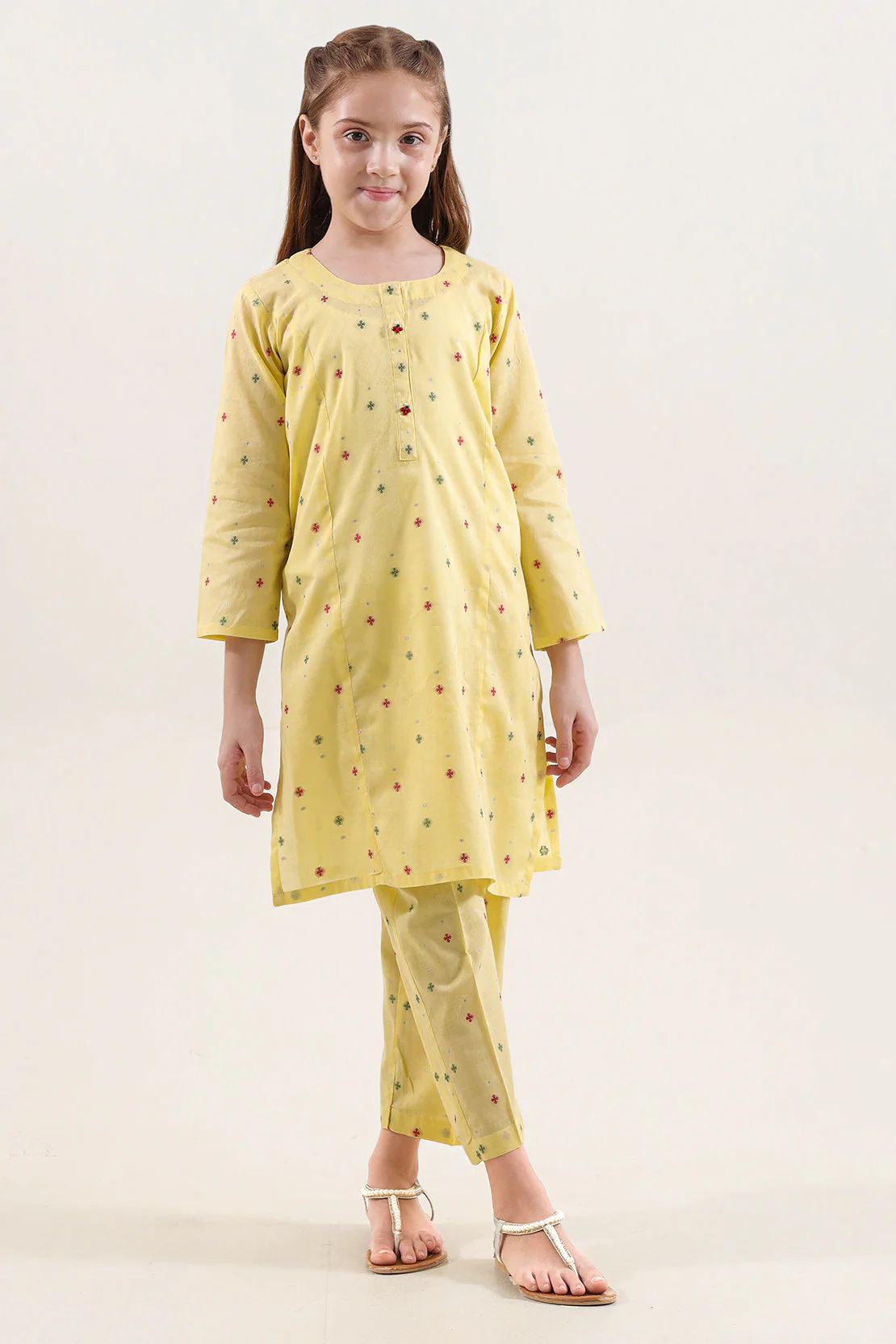 Stitched Cotton Jacquard 2 Piece (Shirt/trouser) For Kids