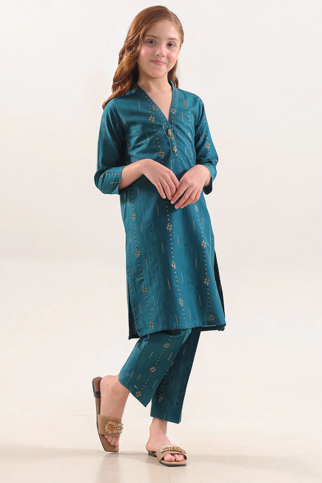 Stitched Cotton Jacquard 2 Piece (Shirt/trouser) For Kids