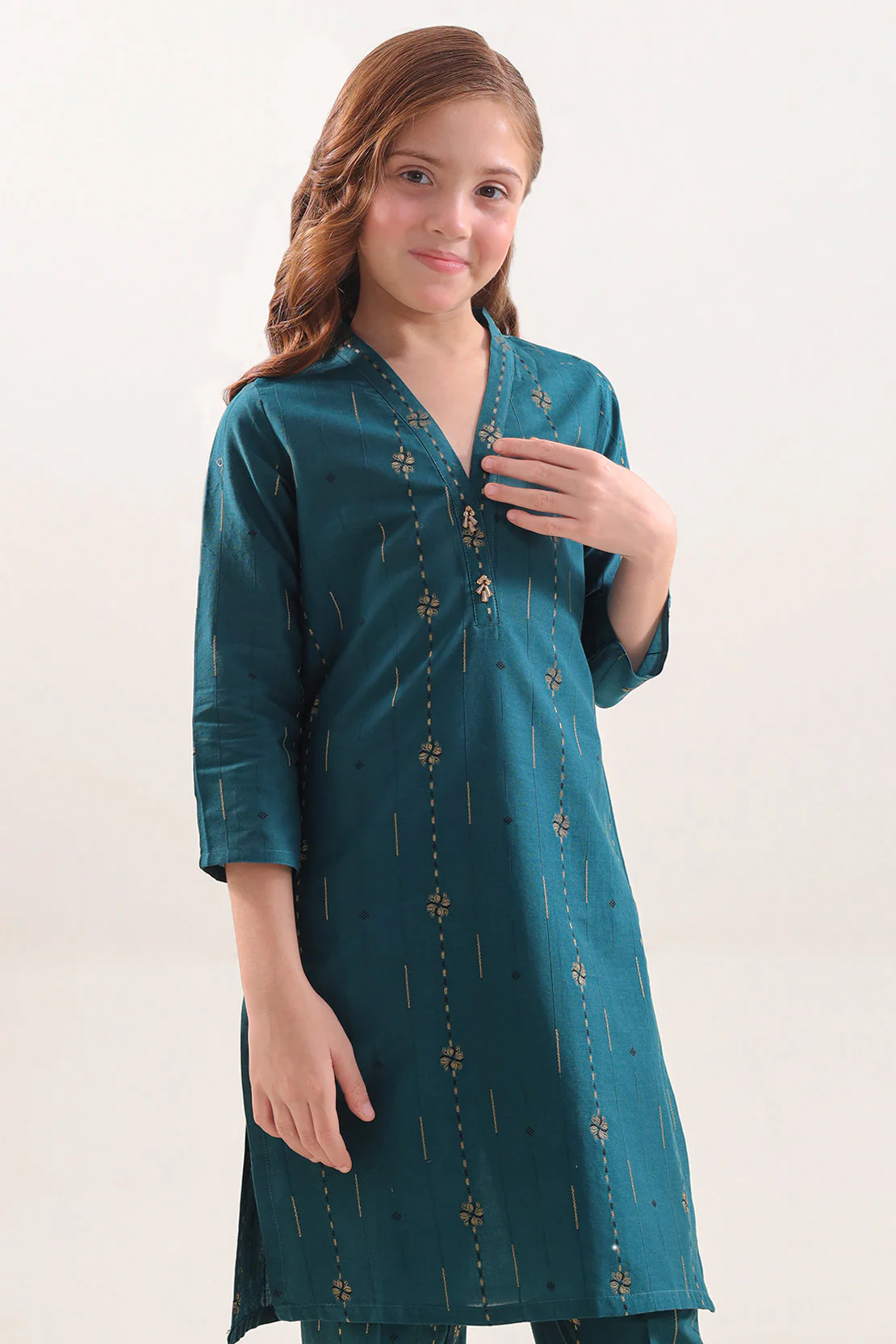 Stitched Cotton Jacquard 2 Piece (Shirt/trouser) For Kids - Image 2