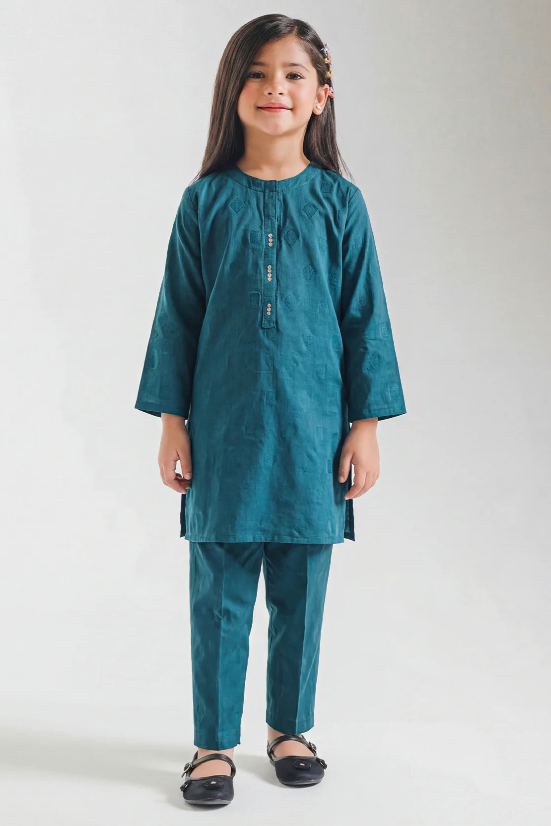 Stitched Cotton Jacquard 2 Piece (Shirt/trouser) For Kids - Image 2