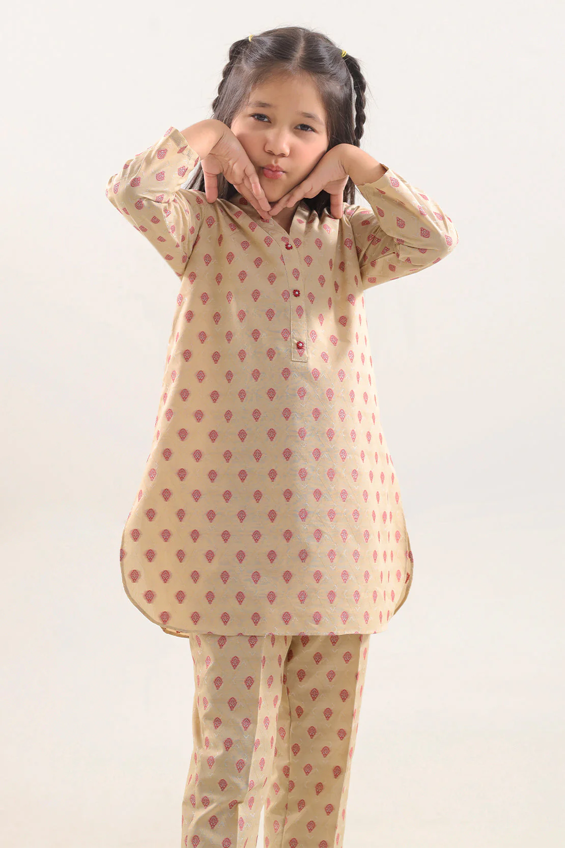 Stitched Cotton Jacquard 2 Piece (Shirt/trouser) For Kids - Image 2